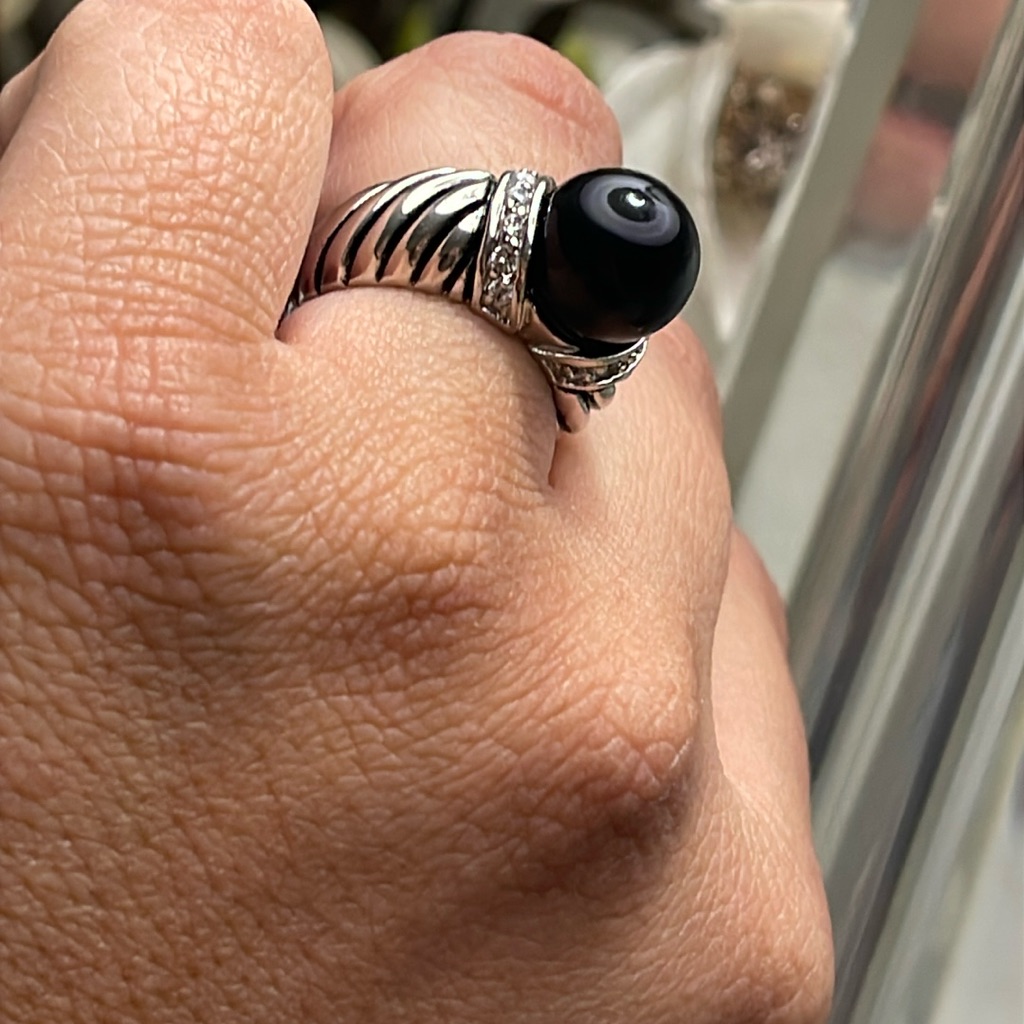 Onyx Cable Ring Cz Stones